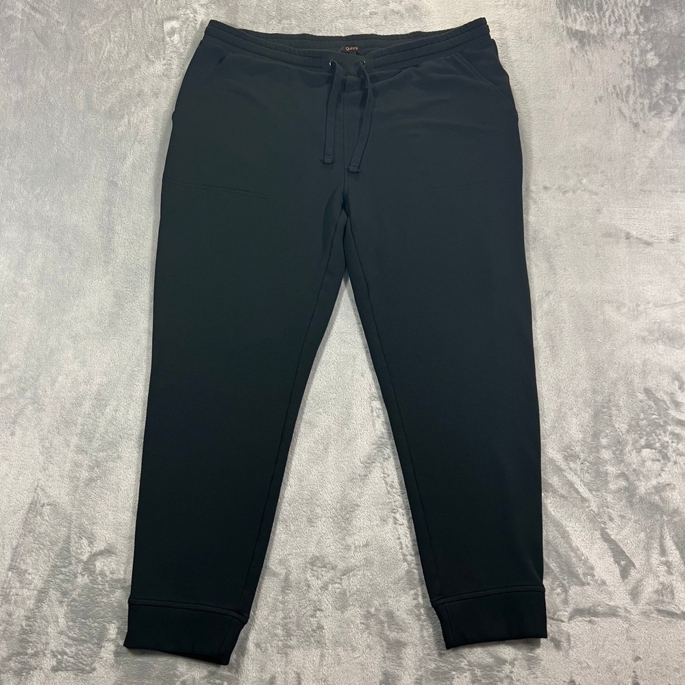 QUINCE SuperSoft Fleece Joggers Women XL Black Drawstring Tencel Modal Comfy Fit